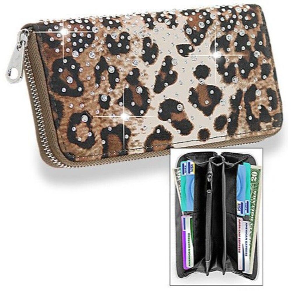 Leopard Animal Print Concealed Carry Feather Concho Country Western Trifold